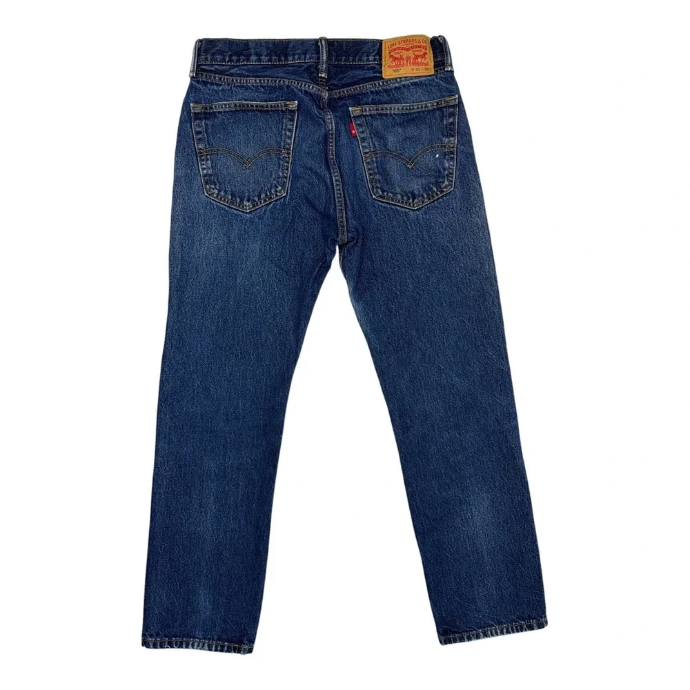 Levi's 505 Straight Leg Jeans Mens Size 33x32 Dark Wash Distressed